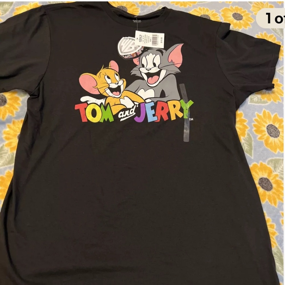 TOM and JERRY Young Men, Unisex Black Cotton T-SHIRT, Large,retro NEW
